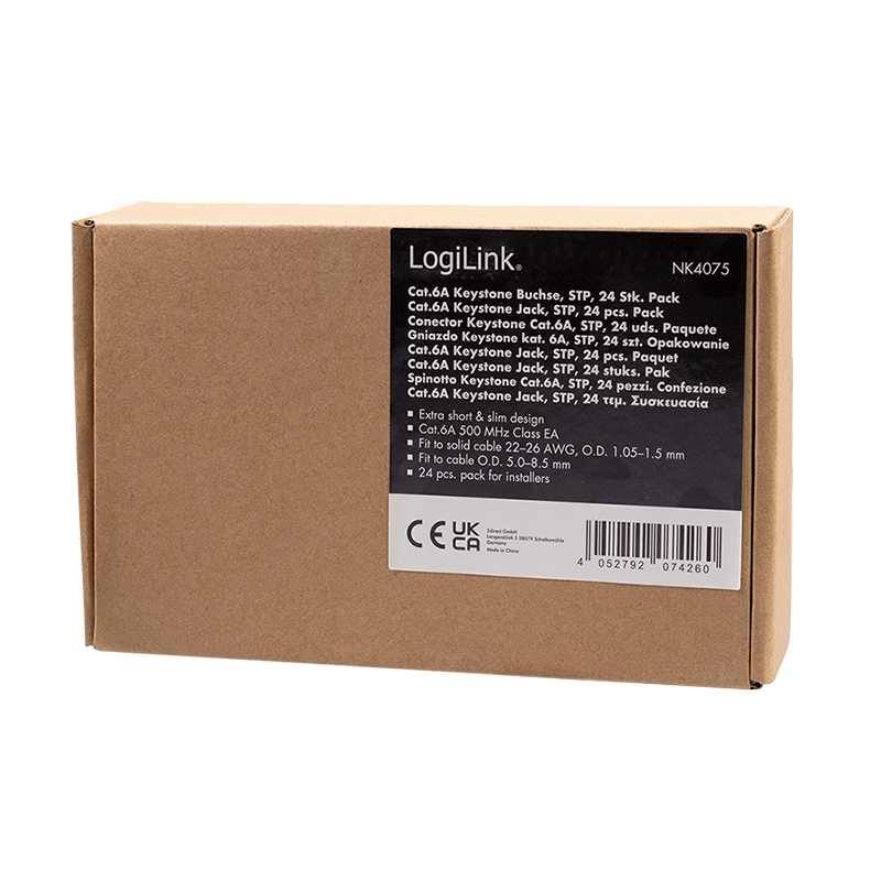 Keystone Jack RJ45 24er-Pack Cat.6A STP SlimLine 14.5mm 22-26 AWG + Installationswerkzeug
