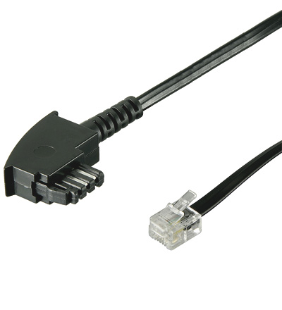 Telefon Anschlusskabel  T-W/10 F  1x TAE-F Stecker / 1x WES-Stecker RJ11  6P4C, 10 Meter, schwarz