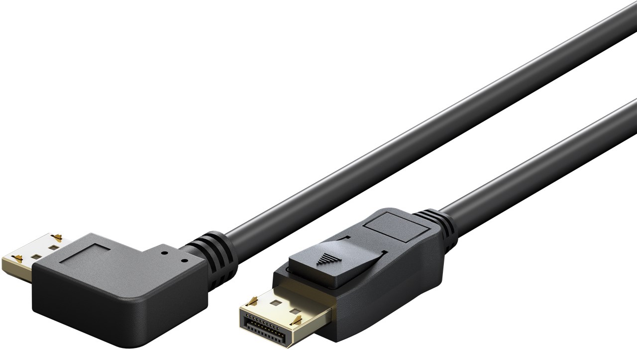 DisplayPort Anschlusskabel 1x90° 1 Meter 2.0/2.1, 8K/144Hz, vergoldet DP-Stecker 90° > DP-Stecker, schwarz