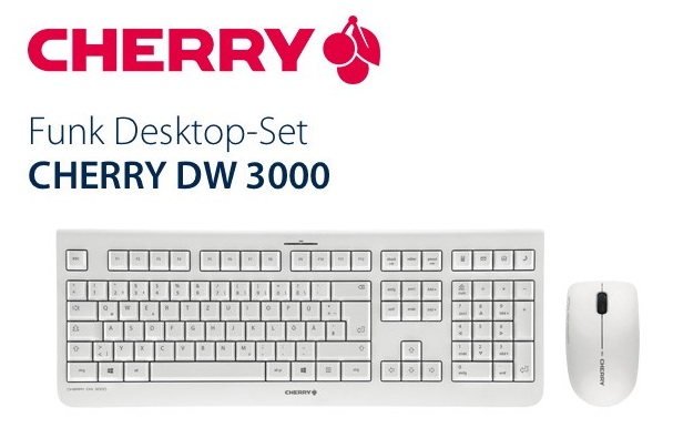 Cherry JD-0710DE-0 DW 3000 Wireless Desktop, Tastatur & Maus USB Funk, deutsch, weiß Cherry JD-0710DE-0 DW 3000 Wireless Desktop, Tastatur & Maus USB Funk, deutsch, weiß