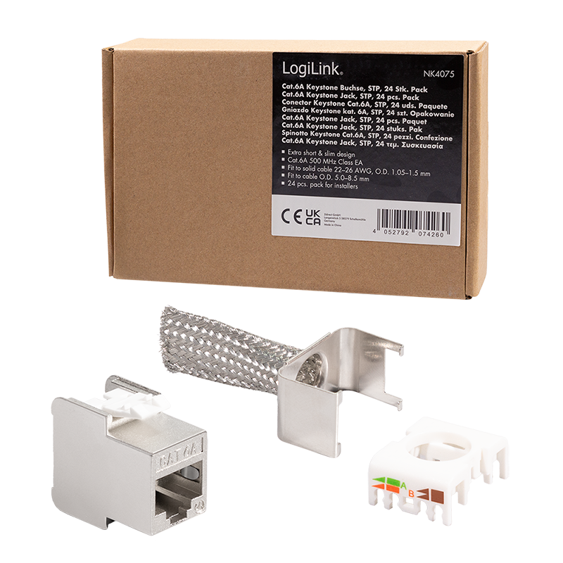 Keystone Jack RJ45 24er-Pack Cat.6A STP SlimLine 14.5mm 22-26 AWG + Installationswerkzeug