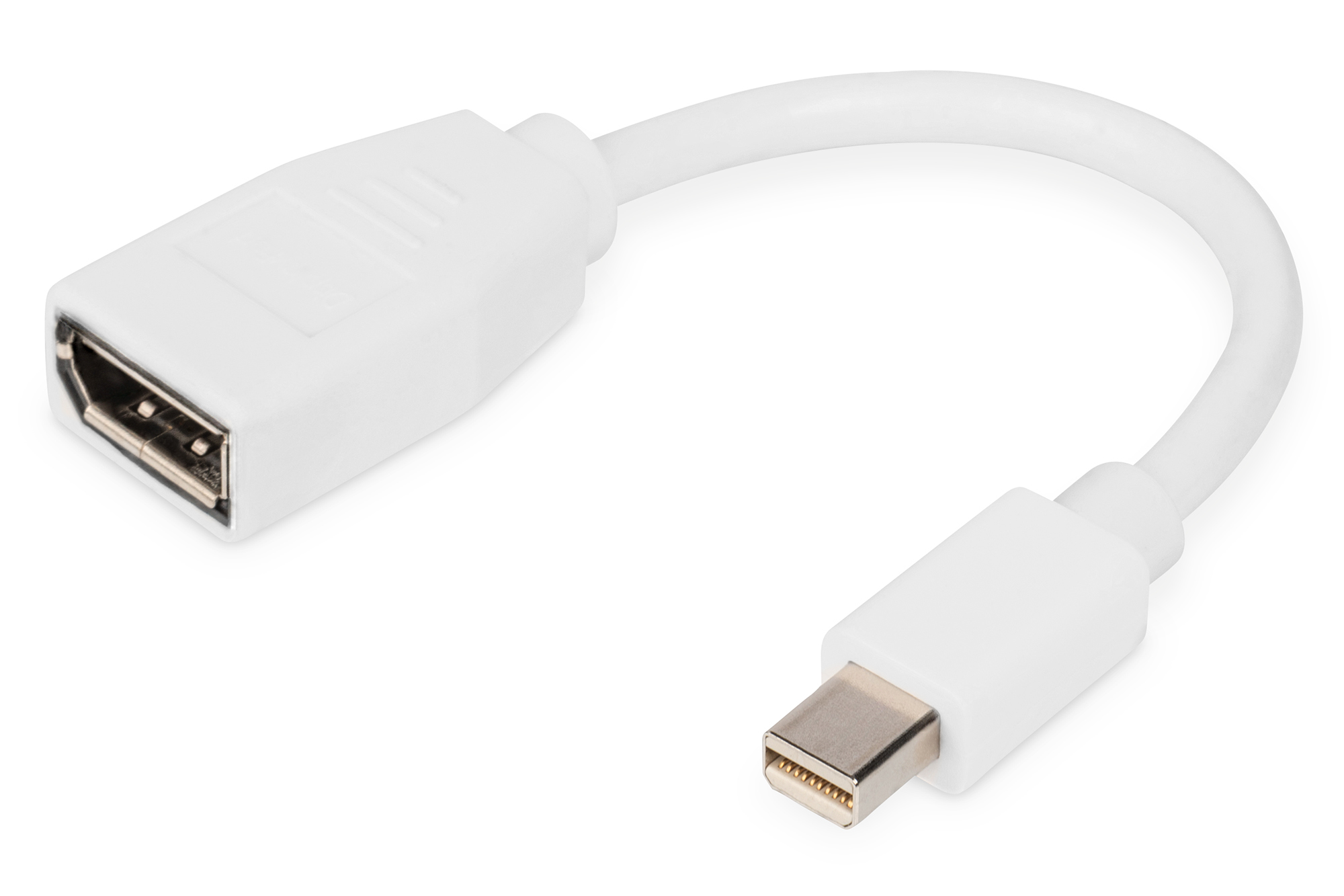 Mini DisplayPort DP 1.2 Adapter 1x Mini DP Stecker / 1x DP Buchse, weiss Mini DisplayPort DP 1.2 Adapter 1x Mini DP Stecker / 1x DP Buchse, weiss