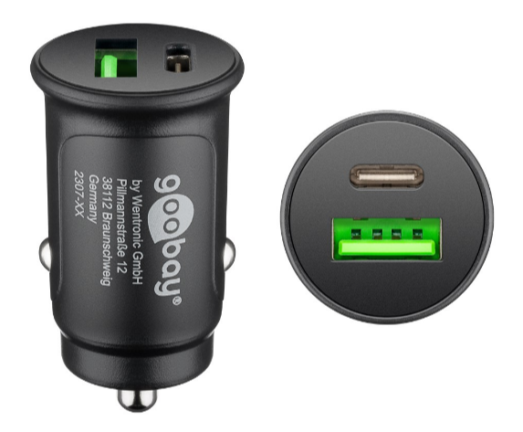 USB KFZ Lade-Adapter 12/24V USB-C + USB-A Buchse 2100mA, flach, schwarz USB KFZ Lade-Adapter 12/24V USB-C + USB-A Buchse 2100mA, flach, schwarz