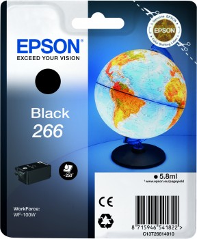 Epson T266 Tintenpatrone (Globus) für WorkForce WF-100, 5,8ml schwarz Epson T266 Tintenpatrone (Globus) für WorkForce WF-100, 5,8ml schwarz
