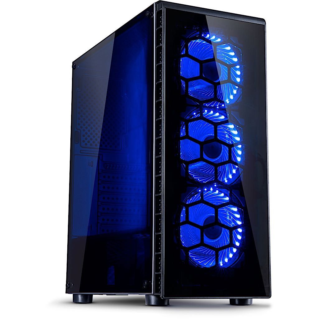 Miditower CXC2 Gaming Gehäuse ohne Netzteil, USB3/Audio, 3x120er LED-Lüfter blau, schwarz