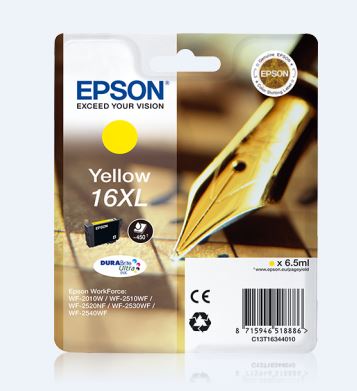 Epson T1634 XL-Tintenpatrone (Füllfeder) für WorkForce 2010 / 2510 / 2520 / 2530 / 2540, gelb Epson T1634 XL-Tintenpatrone (Füllfeder) für WorkForce 2010 / 2510 / 2520 / 2530 / 2540, gelb