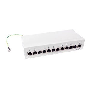 Patch Panel 12-Port RJ-45 CAT-5/-6 10-1000Mbps Desktopgehäuse, hellgrau Patch Panel 12-Port RJ-45 CAT-5/-6 10-1000Mbps Desktopgehäuse, hellgrau