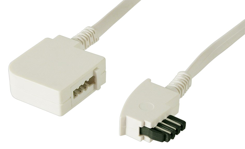 Telefon Verlängerungskabel TAE VER F  1x TAE-F Stecker / 1x TAE-F Kupplung,  4-polig, 15 Meter, weiß
