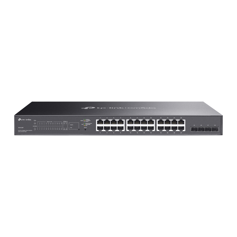 TP-Link TL-SG2428P Gigabit Switch 28-Port (24xPoE+ 250W) 4x Gb SFP managed 19" / Desktop TP-Link TL-SG2428P Gigabit Switch 28-Port (24xPoE+ 250W) 4x Gb SFP managed 19" / Desktop