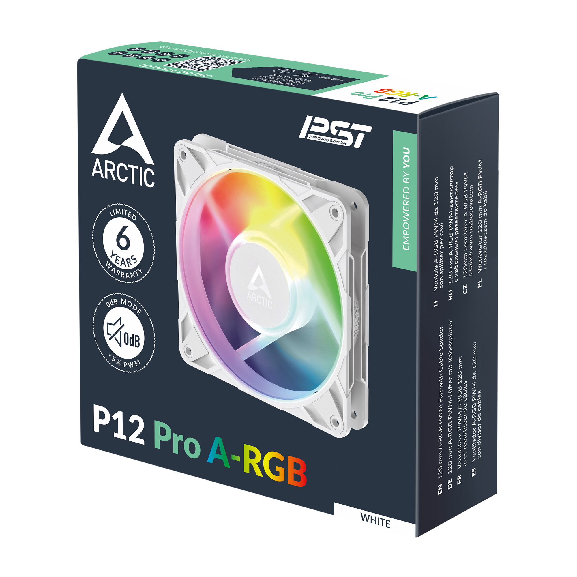 Arctic P12 Pro A-RGB PC-Lüfter 120x120x25mm 4-pol. PWM-Stecker, weiß