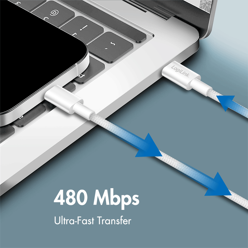 USB C/A Kabel 1,0 M. - USB Typ C-Stecker > USB A-Stecker, weiss Nylon