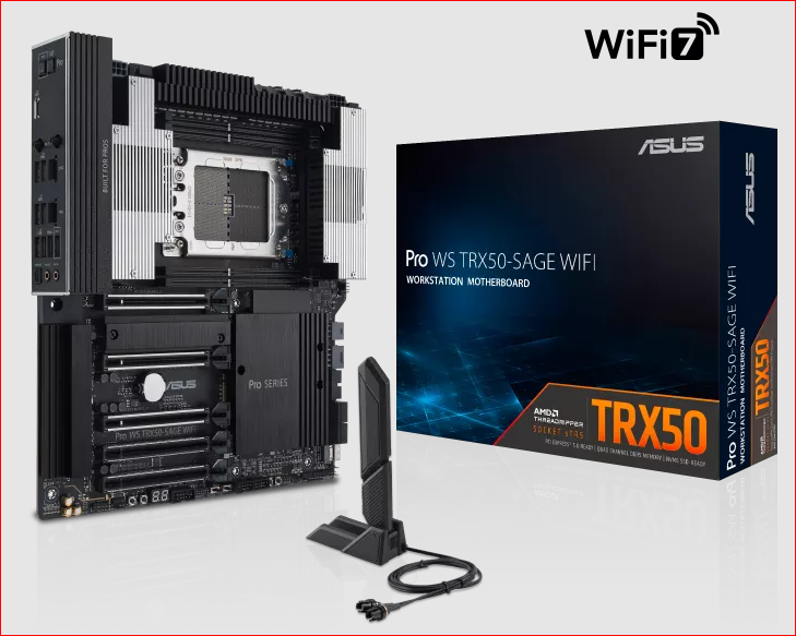 ASUS PRO WS TRX50-SAGE WIFI Sockel sTR5, 4xDDR5 5xM.2 WiFi-6E 2,5G + 10G Lan, ATX, PCIe 5.0