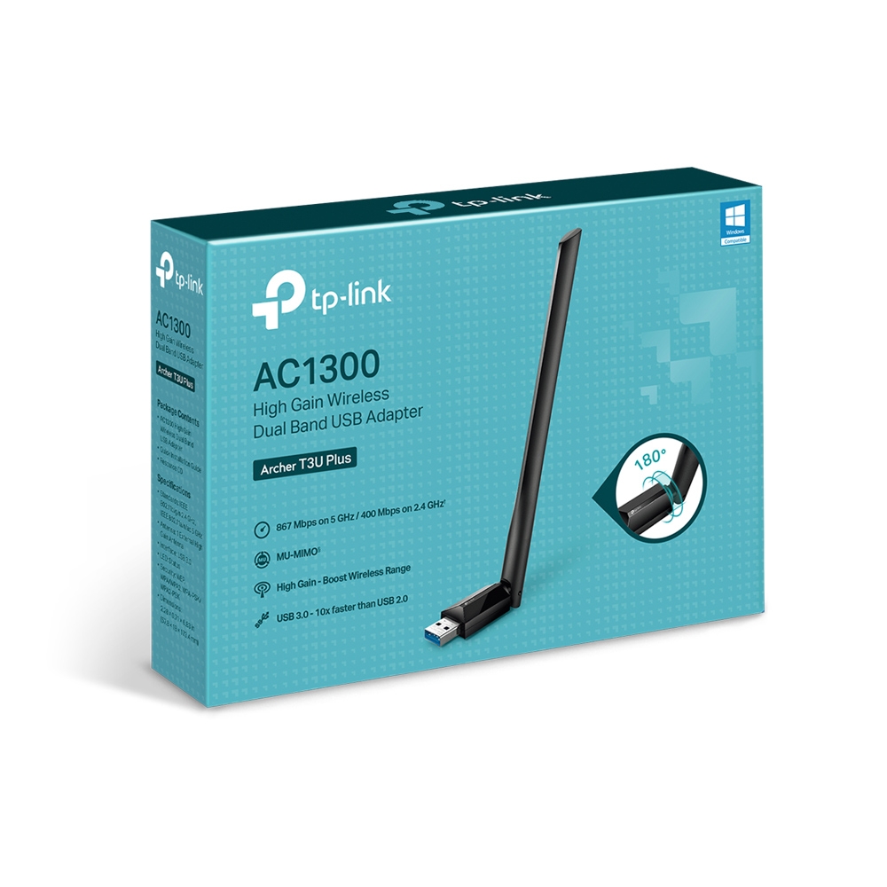 TP-Link Archer T3U Plus - WLAN USB 3.0 High-Gain Adapter 1300Mpbs 802.11 b/g/n/ac TP-Link Archer T3U Plus - WLAN USB 3.0 High-Gain Adapter 1300Mpbs 802.11 b/g/n/ac